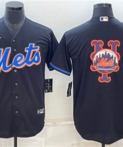 Men's New York Mets Black Team Big Logo Cool Base Stitched Baseball Jersey