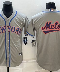 Men's New York Mets Gray Team Big Logo Cool Base Stitched Baseball Jersey