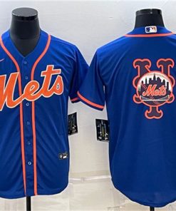 Men's New York Mets Royal Team Big Logo Cool Base Stitched Baseball Jersey