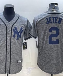 Men's New York Yankees #2 Derek Jeter Gray Cool Base Stitched Jersey1