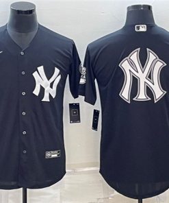 Men's New York Yankees Black Team Big Logo Cool Base Stitched Baseball Jersey
