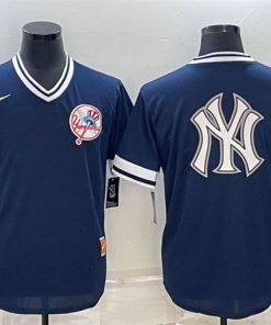 Men's New York Yankees Blue Team Big Logo Cool Base Stitched Baseball Jersey2