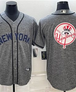 Men's New York Yankees Gray Team Big Logo Cool Base Stitched Baseball Jersey