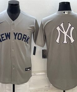 Men's New York Yankees Grey Team Big Logo Cool Base Stitched Baseball Jersey