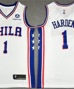 Men's Philadelphia 76ers #1 James Harden White With NO.6 Patch Stitched Jersey