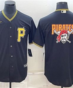Men's Pittsburgh Pirates Black Team Big Logo Cool Base Stitched Baseball Jersey