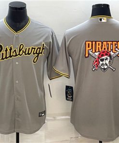 Men's Pittsburgh Pirates Gray Team Big Logo Cool Base Stitched Baseball Jersey