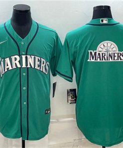 Men's Seattle Mariners Aqua Team Big Logo Cool Base Stitched Jersey
