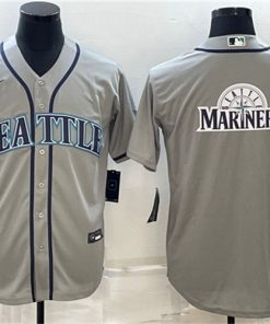 Men's Seattle Mariners Gray Team Big Logo Cool Base Stitched Jersey