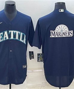 Men's Seattle Mariners Navy Team Big Logo Cool Base Stitched Jersey