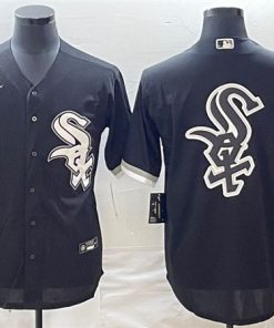 Men's Chicago White Sox Black Team Big Logo Cool Base Stitched Jersey