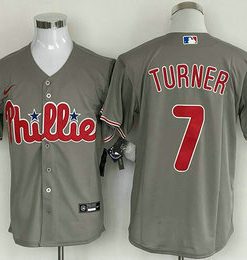 Men's Philadelphia Phillies #7 Trea Turner Grey Cool Base Stitched Baseball Jersey