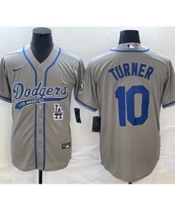MLB Dodgers 10 Justin Turner Grey Baseball Logo Nike Cool Base Men Jersey