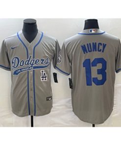 MLB Dodgers 13 Max Muncy Grey Baseball Logo Nike Cool Base Men Jersey