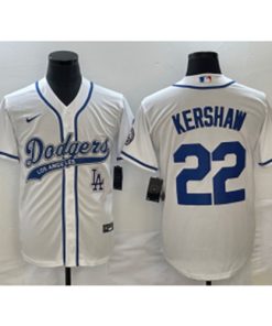 MLB Dodgers 22 Clayton Kershaw White Baseball Logo Nike Cool Base Men Jersey
