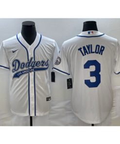 MLB Dodgers 3 Chris Taylor White Baseball Logo Nike Cool Base Men Jersey
