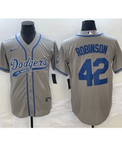 MLB Dodgers 42 Jackie Robinson Grey Baseball Logo Nike Cool Base Men Jersey