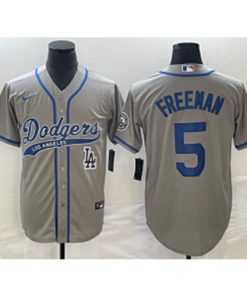 MLB Dodgers 5 Freddie Freeman Grey Baseball Logo Nike Cool Base Men Jersey
