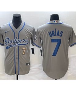 MLB Dodgers 7 Julio Urias Grey Baseball Logo Nike Cool Base Men Jersey