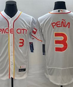 Men's Houston Astros #3 Jeremy Peña White With 2022 World Serise Champions Patch Stitched Baseball Jersey