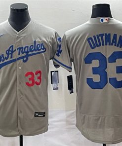 Men's Los Angeles Dodgers #33 James Outman Gray Flex Base Stitched Baseball Jersey