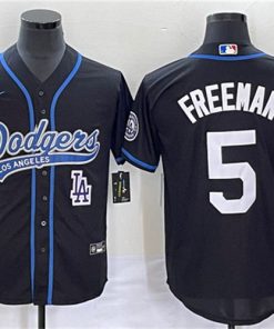 Men's Los Angeles Dodgers #5 Freddie Freeman Black Cool Base With Patch Stitched Baseball Jersey