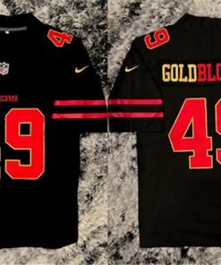 Men's San Francisco 49ers #49 Gold Blooded Black Stitched custom Jersey