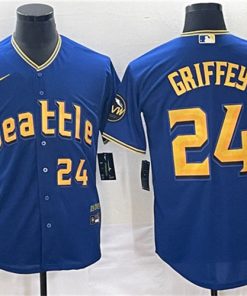 Men's Seattle Mariners #24 Ken Griffey Jr. Royal 2023 City Connect Cool Base With Patch Stitched Baseball Jersey
