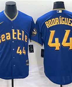 Men's Seattle Mariners #44 Julio Rodriguez Royal 2023 City Connect Cool Base With Patch Stitched Baseball Jersey