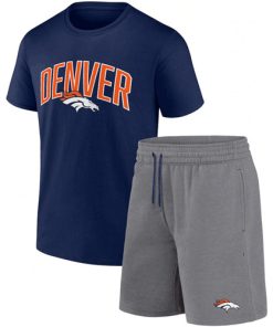 Men's Denver Broncos Navy Heather Gray Arch T-Shirt and Shorts Combo Set