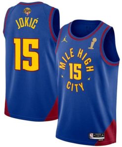 Men's Denver Nuggets #15 Nikola Jokic Blue 2023 Finals Champions Statement Edition Stitched Basketball Jersey