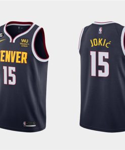 Men's Denver Nuggets #15 Nikola Jokic Navy Icon Edition With NO.6 Patch Stitched Jersey