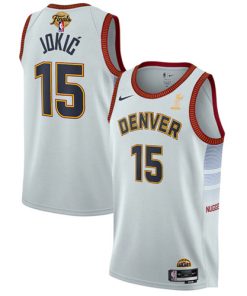 Men's Denver Nuggets #15 Nikola Jokic White 2023 Finals Champions Icon Edition Stitched Basketball Jersey