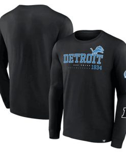 Men's Detroit Lions Black High Whip Pitcher Long Sleeve T-Shirt