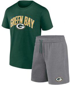 Men's Green Bay Packers Green Heather Gray Arch T-Shirt and Shorts Combo Set