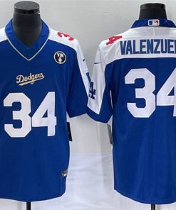 Men's Los Angeles Dodgers #34 Toro Valenzuela Blue Vin Scully Patch Stitched Jersey