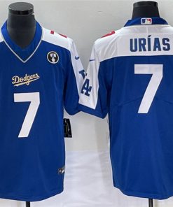 Men's Los Angeles Dodgers #7 Julio Urias Blue Vin Scully Patch Pullover Stitched Jersey