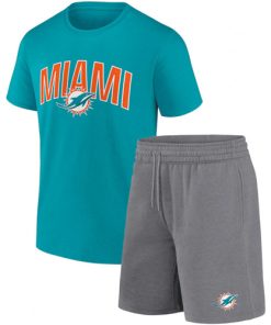 Men's Miami Dolphins Aqua Heather Gray Arch T-Shirt and Shorts Combo Set