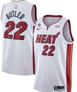 Men's Miami Heat #22 Jimmy Butler White With NO.6 Patch Stitched Jersey