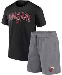 Men's Miami Heat Black Heather Gray Arch T-Shirt Shorts Combo Set