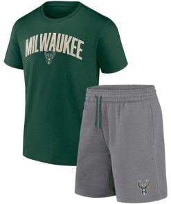Men's Milwaukee Bucks Green Heather Gray Arch T-Shirt and Shorts Combo Set