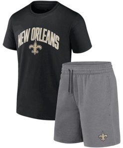 Men's New Orleans Saints Black Heather Gray Arch T-Shirt and Shorts Combo Set