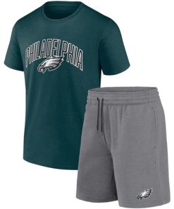 Men's Philadelphia Eagles Green Heather Gray Arch T-Shirt and Shorts Combo Set