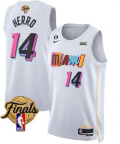 NBA Heat 14 Tyler Herro White 2023 Finals City Edition With NO.6 Patch Nike Men Jersey