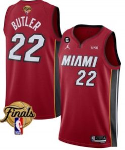 NBA Heat 22 Jimmy Butler Red 2023 Finals With NO.6 Patch Jordan Men Jersey