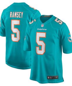 Men's Miami Dolphins #5 Jalen Ramsey Aqua Stitched Jersey
