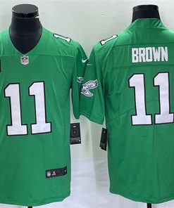 Men's Philadelphia Eagles #11 A. J. Brown Green With C Patch Stitched Football Jersey