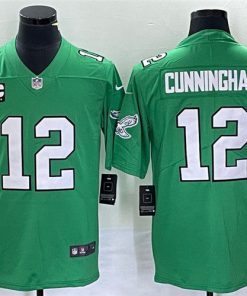 Men's Philadelphia Eagles #12 Randall Cunningham Green With C Patch Stitched Football Jersey
