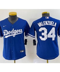 MLB Dodgers 34 Fernando Valenzuela Blue Nike Cool Base Women Jersey