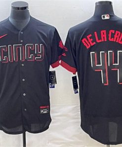 Men's Cincinnati Reds #44 Elly De La Cruz Black 2023 City Connect Flex Base Stitched Jersey